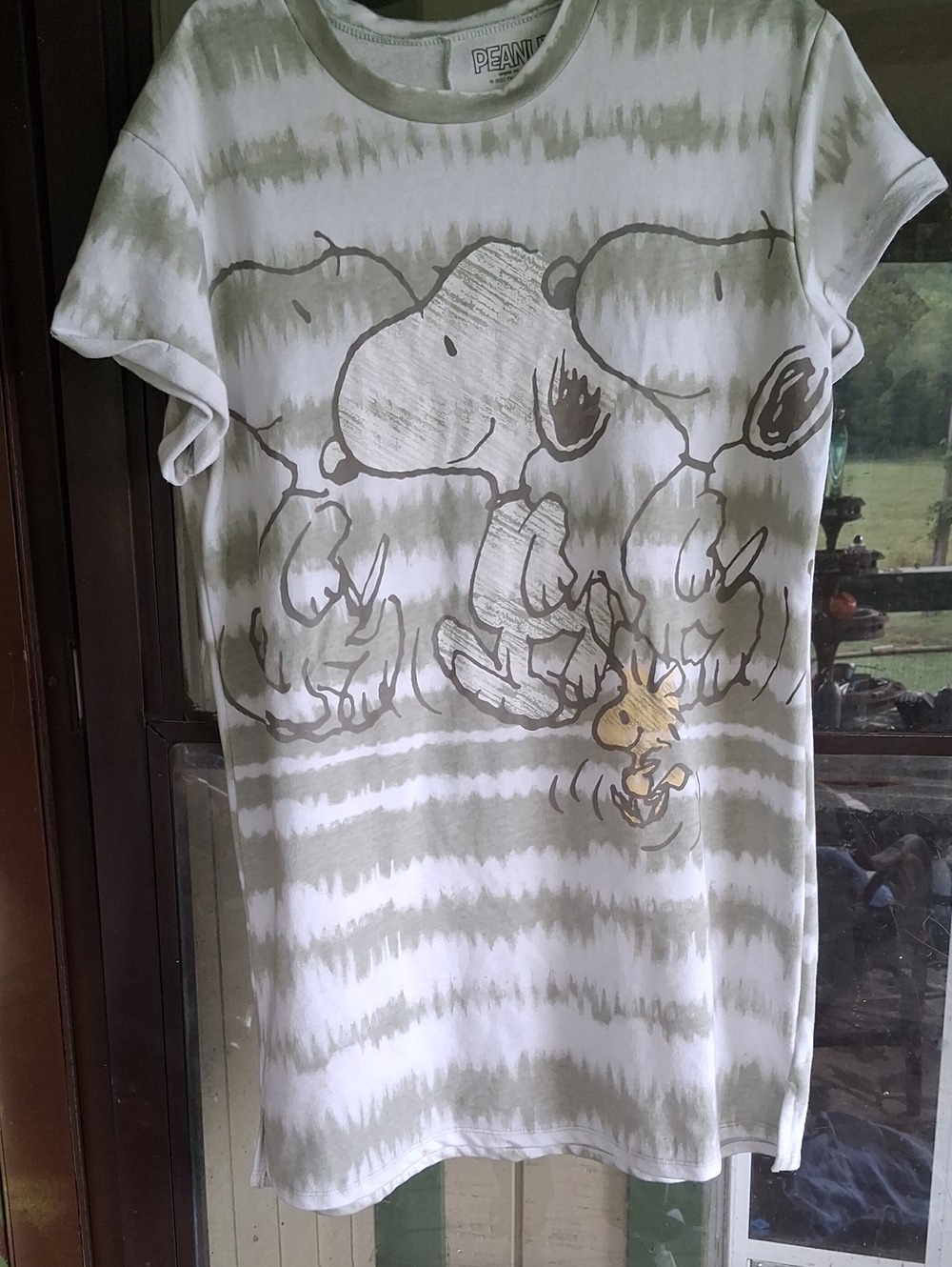 Peanuts Tie-Dye Snoopy & Woodstock Oversized Tee - White & Olive
